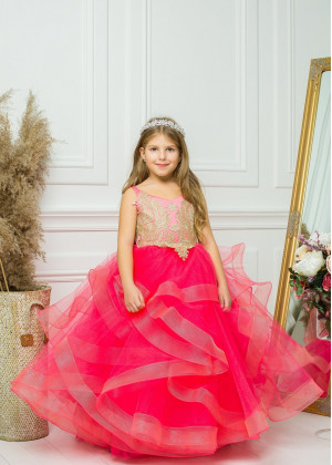 Gold Lace Ruffled Tulle Tutu Flower Girl Dress